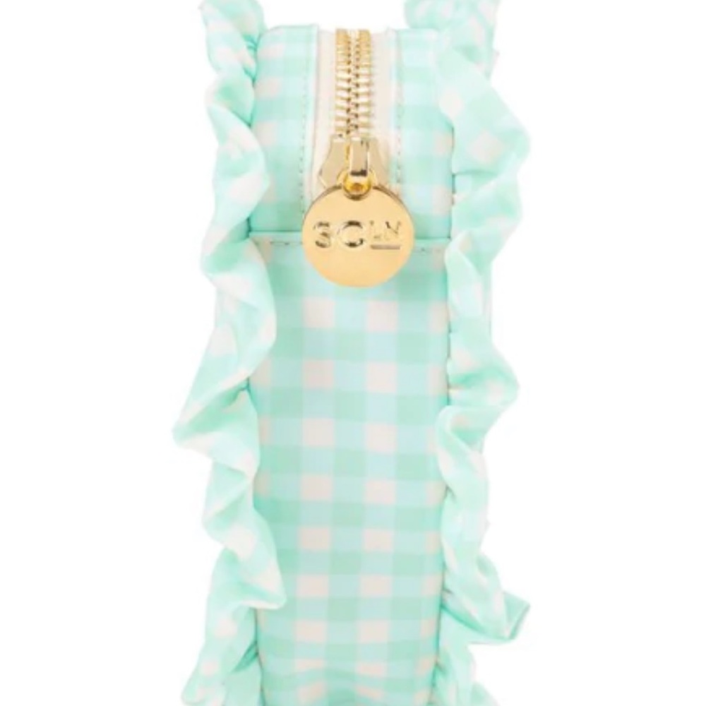 Stoney Clover Lane Ruffle Heart Pouch in Mint chip plaid checker - Picture 2 of 3